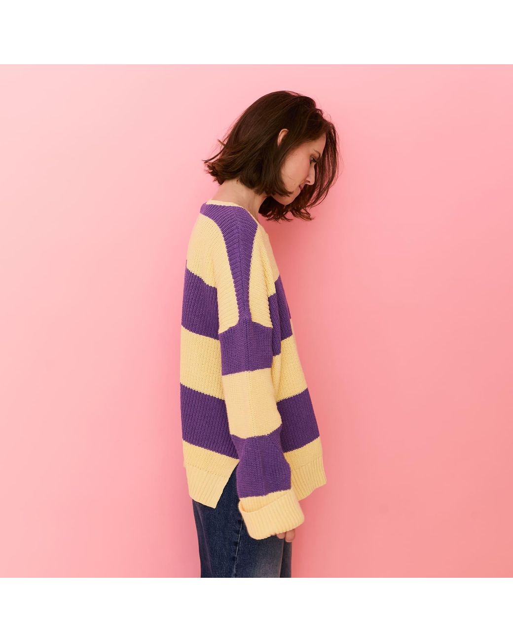 Cara & The Sky Purple Rhiannon Recycled Cotton Chunky Stripe Jumper