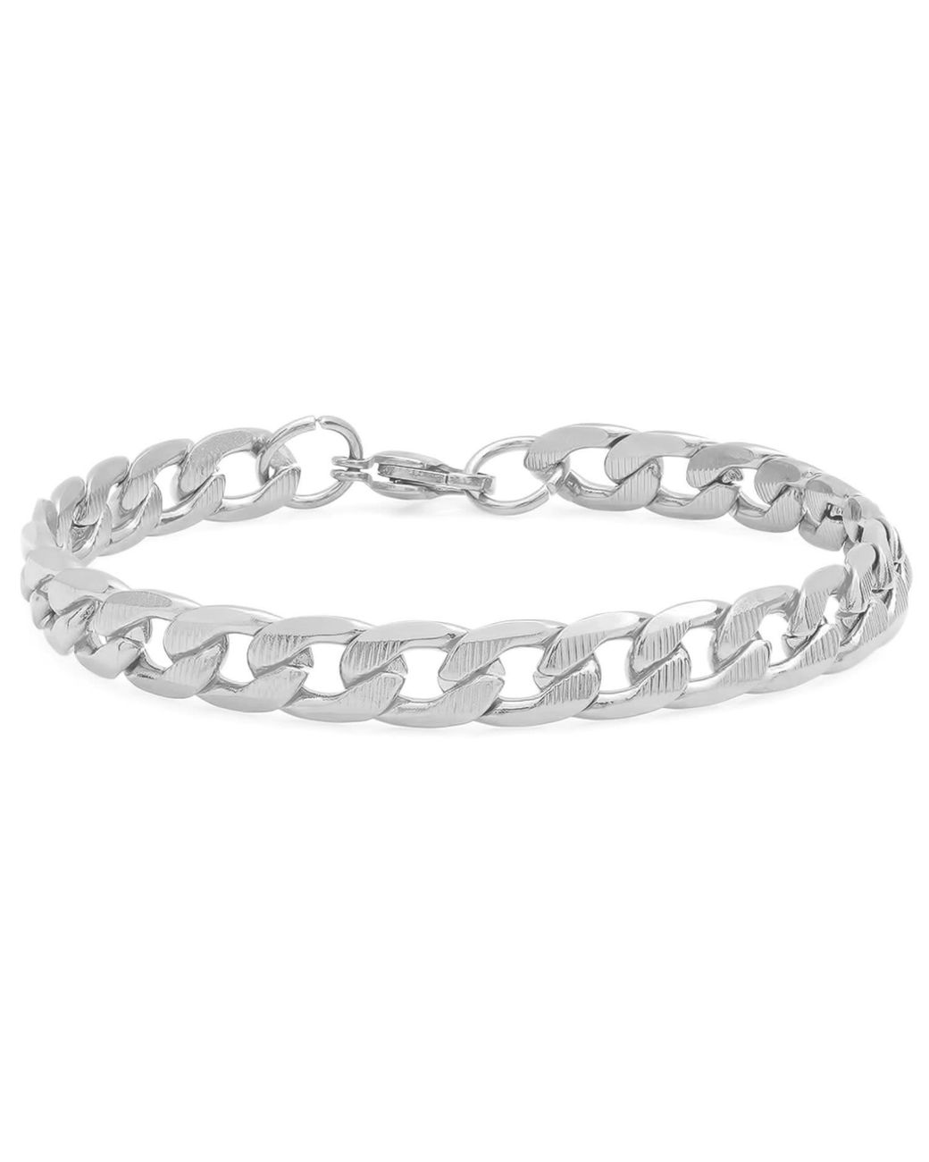 Steeltime Metallic Stainless Steel Accented Cuban Chain Link Bracelet for men