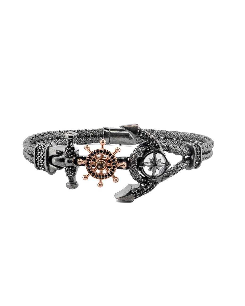 Ebru Jewelry Black Navigator's Anchor Diamond Bracelet for men