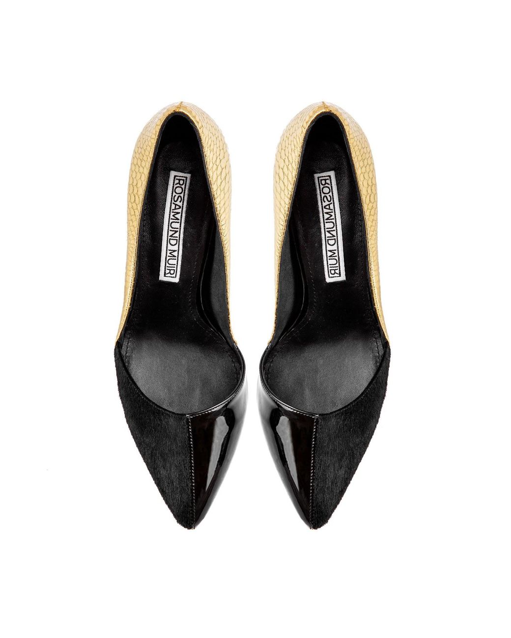 Rosamund Muir London Black Romera Duo Texture & Cobra Print Heels