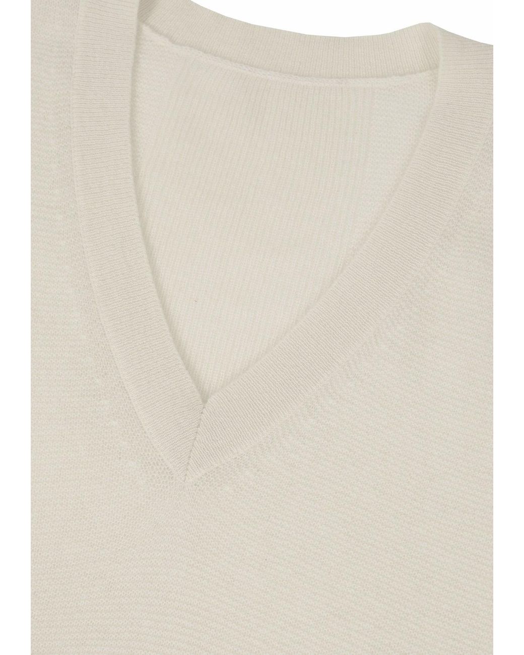 Loop Cashmere White Relaxed Lofty V Neck Sweater