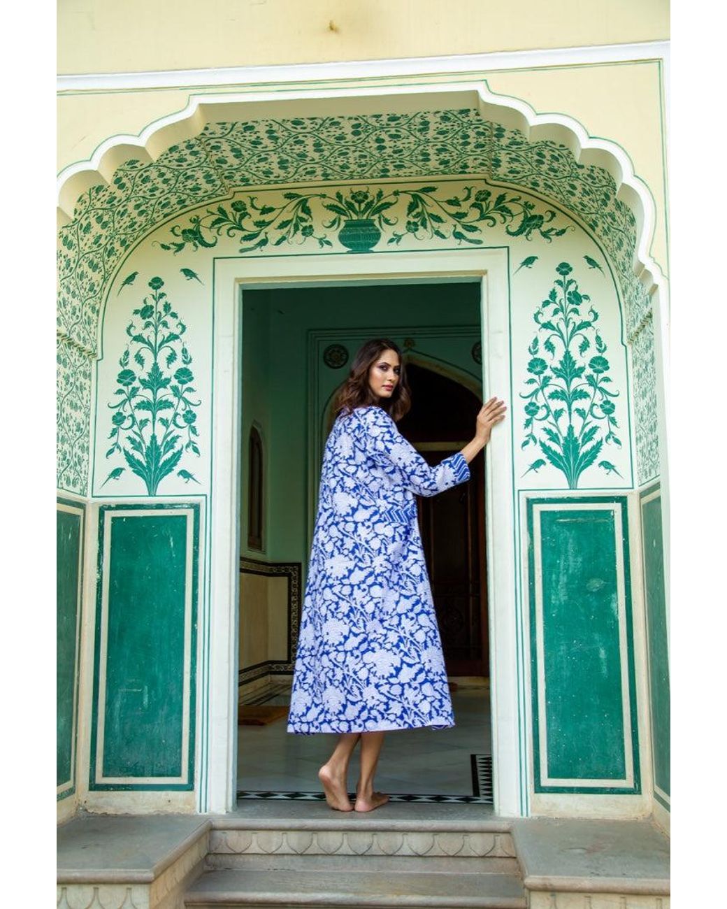 NoLoGo-chic Blue Hand Printed Kimono Robe China Cotton