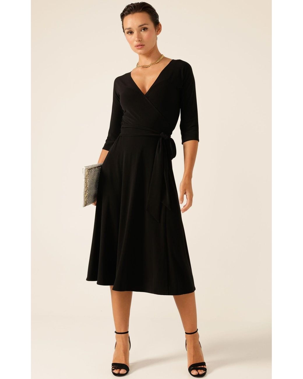 SACHA DRAKE Black Three Quarter Sleeve Reversible Jersey Wrap Dress