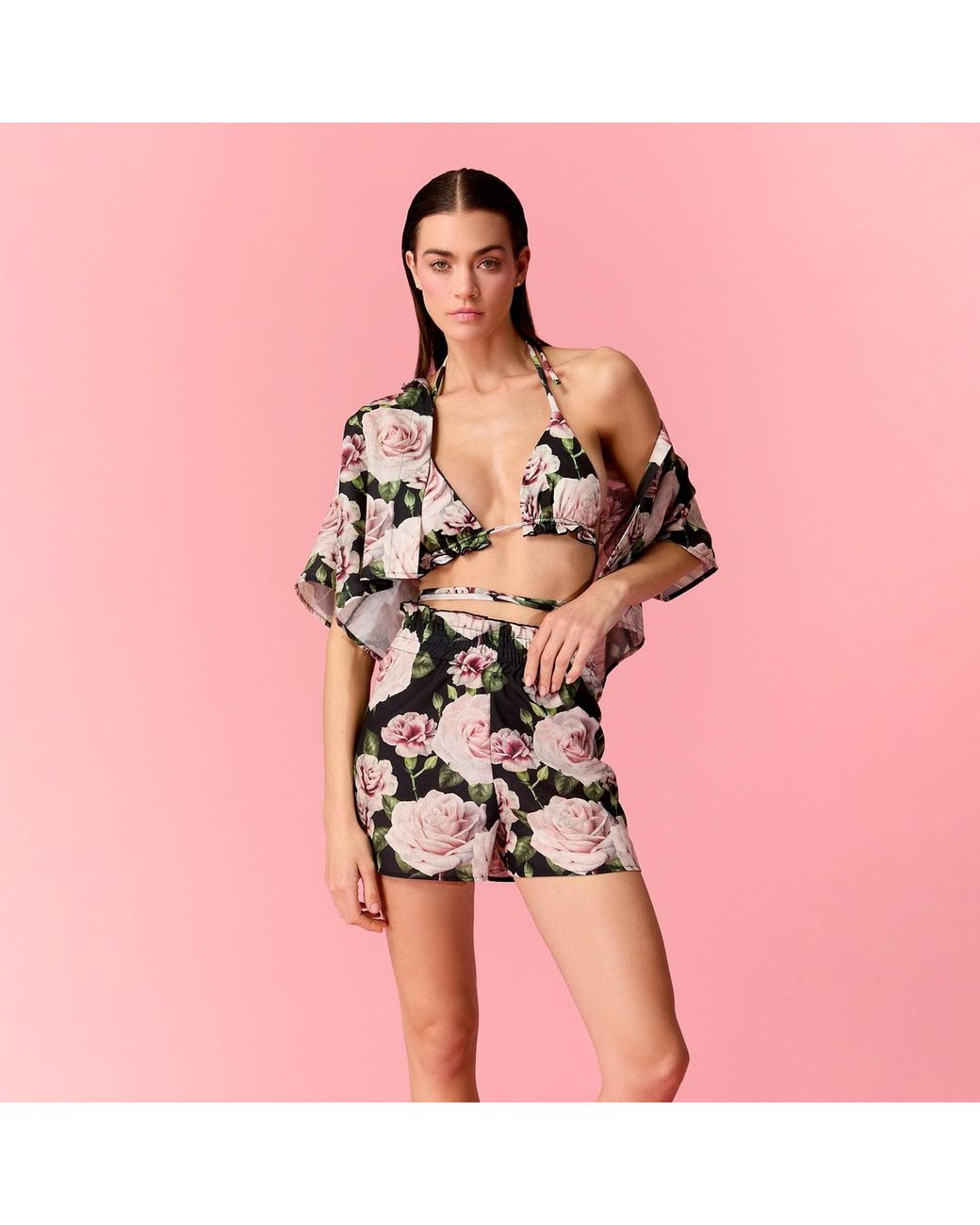 Nur Karaata Black Bloom Short Shirt Set
