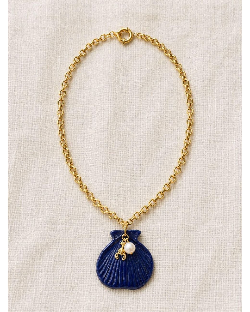 Carolina Benoit Blue Cobalt Shell Pendant Necklace