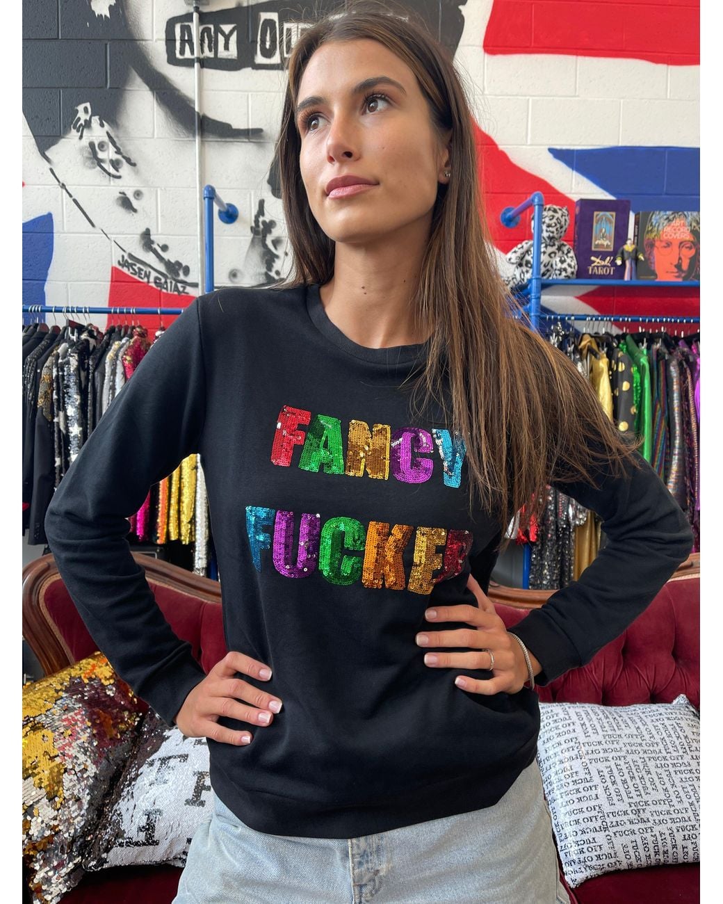Any Old Iron Gray Fancy Fucker Sequin Sweatshirt