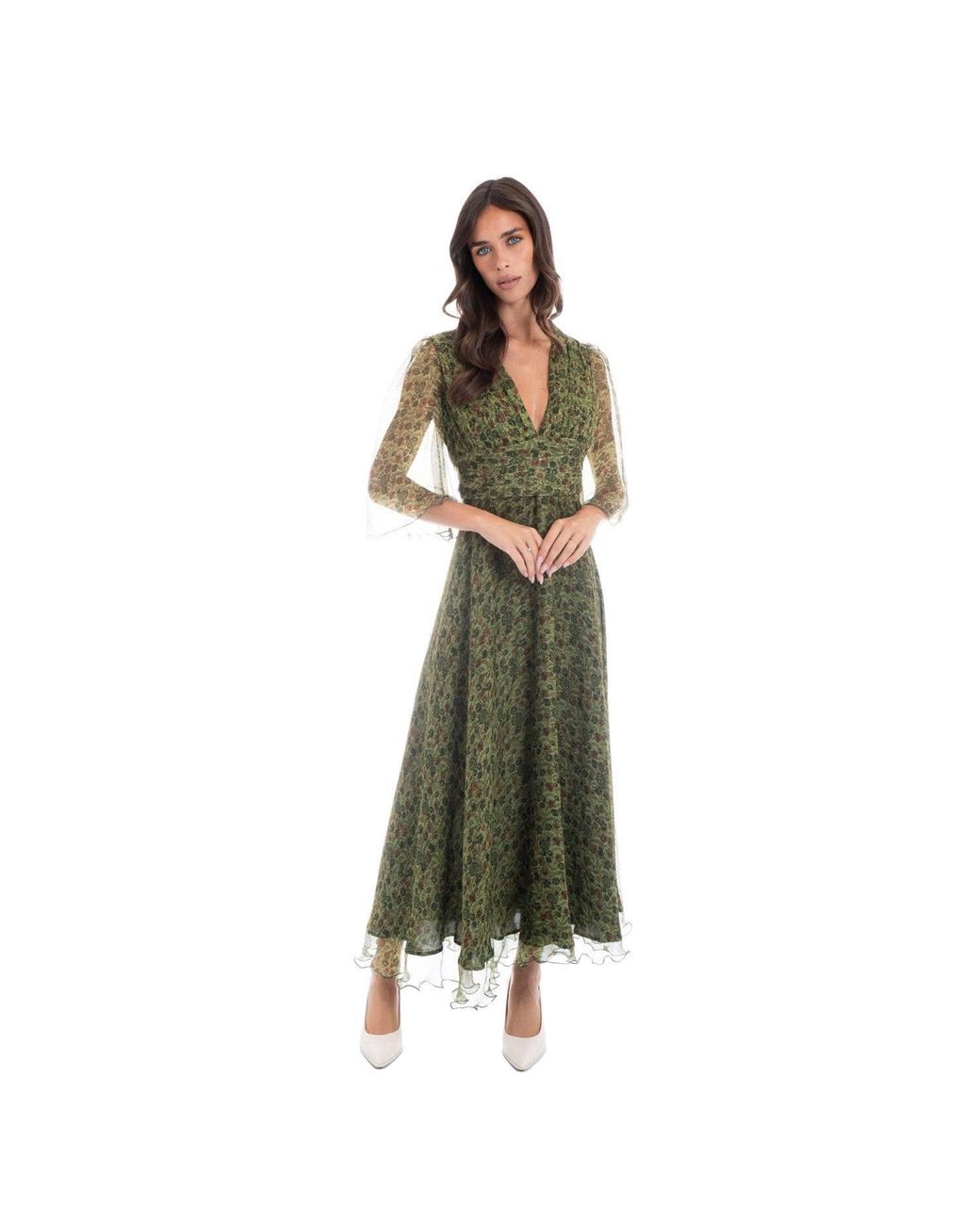Sofia Tsereteli Green Floral Silk Gown
