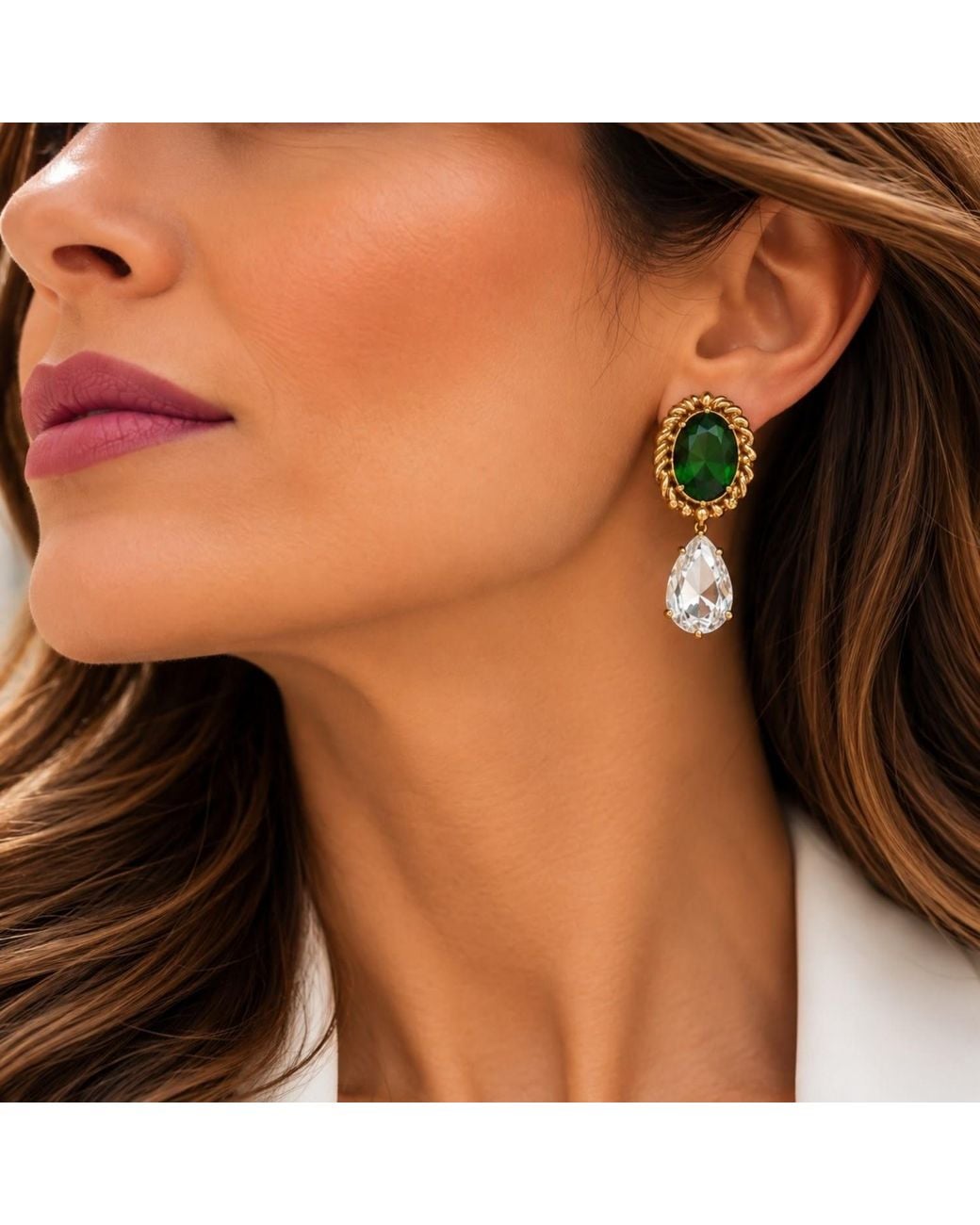 Vstyle Green Emerald Florentine Baroque Drop Earrings