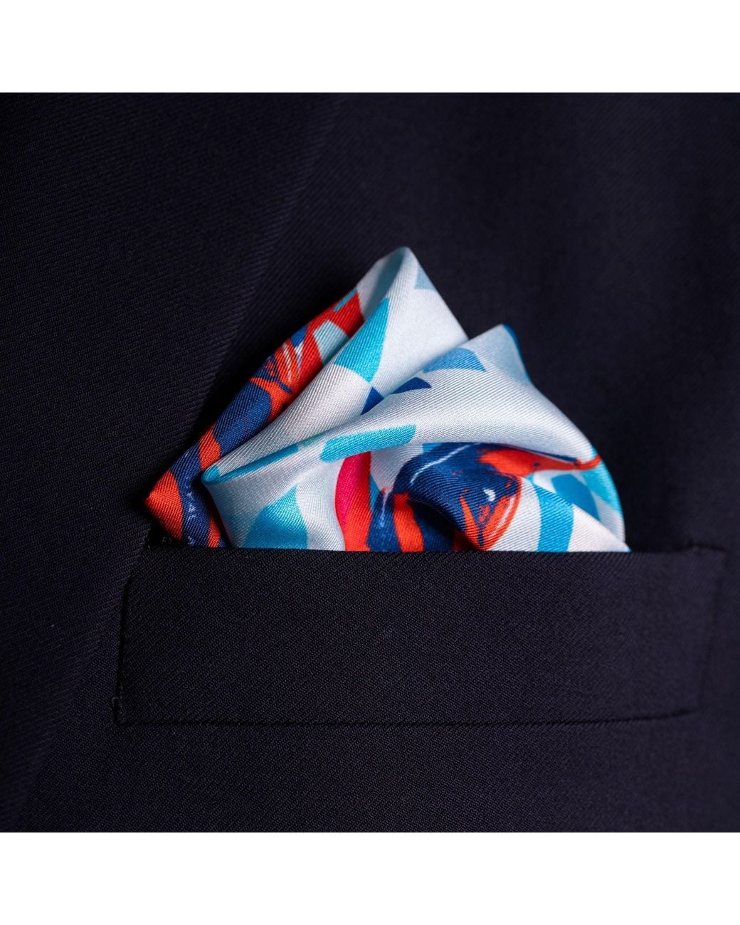 Otway & Orford Blue 'Jubilee Diamond' Aerobatics Silk Pocket Square. Full-Size for men
