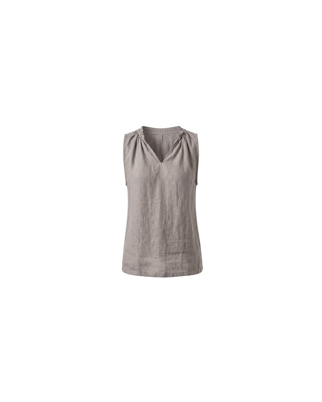 James Lakeland Gray Neutrals Taupe Pure Linen Sleeveless Top
