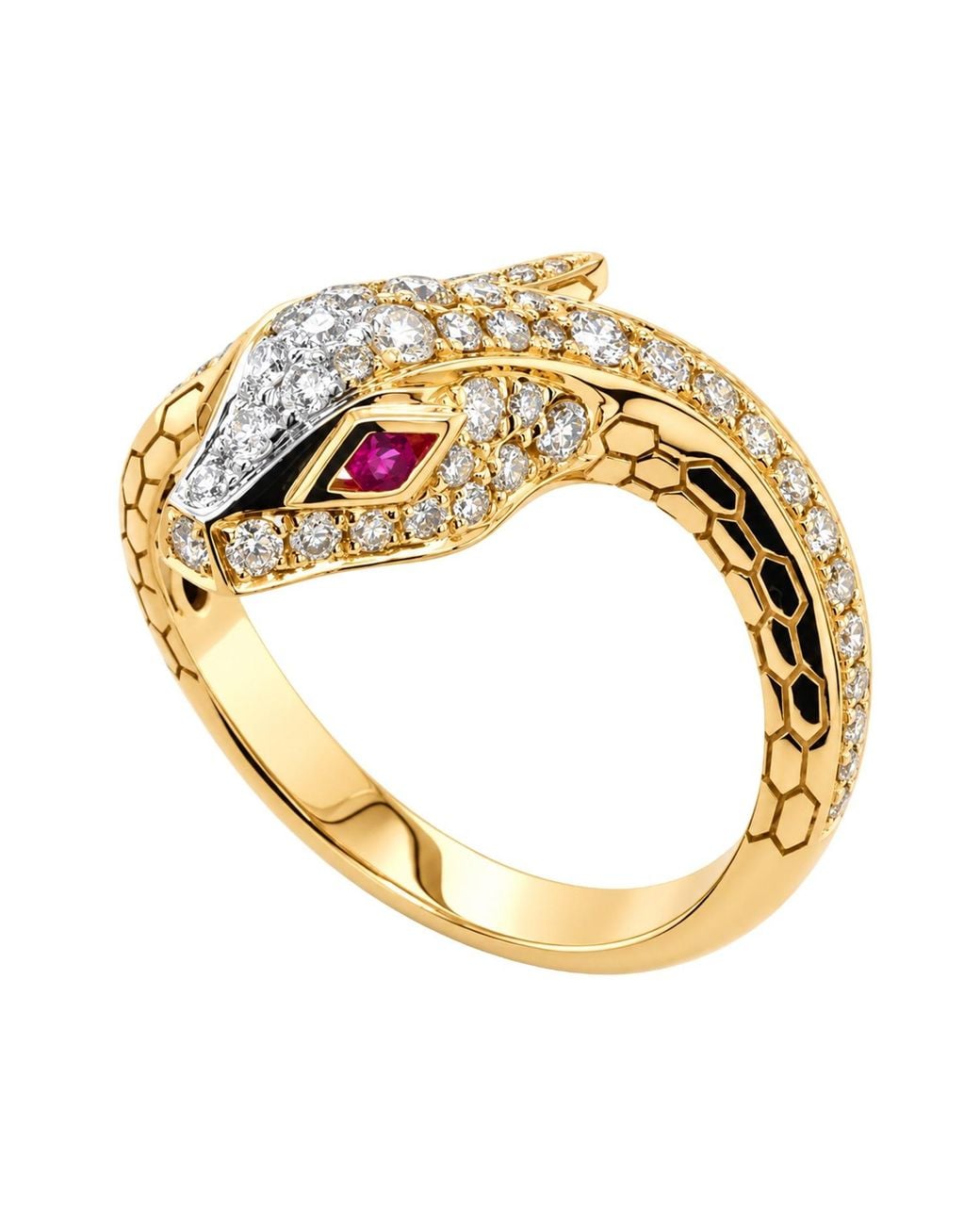 Artisan Metallic 18K Ruby & Diamond Snake Statement Ring