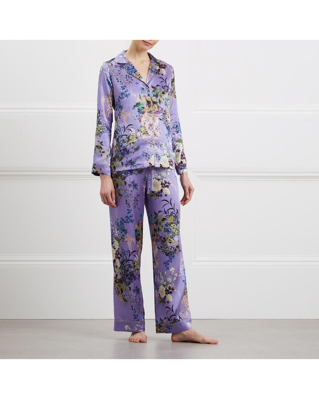 Meng Blue Crane Silk Satin Pyjama Set