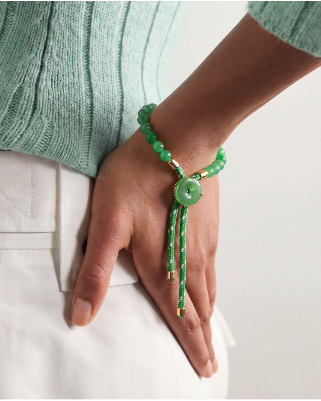 seree Green Paracord Jade Slider Bracelet