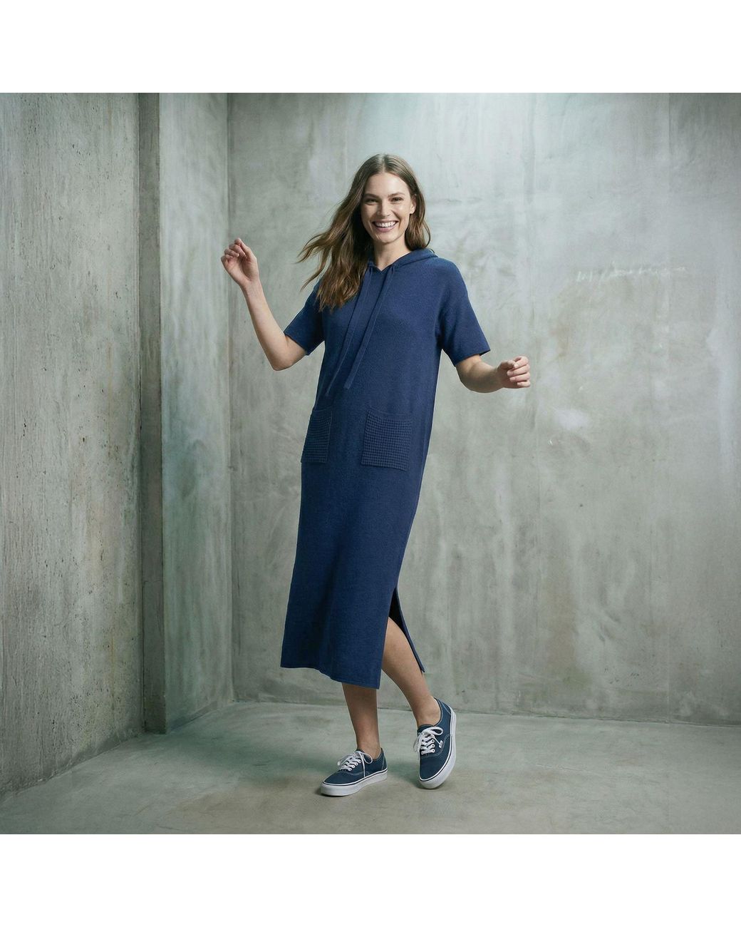 Zenzee Blue Cotton Hoodie Dress