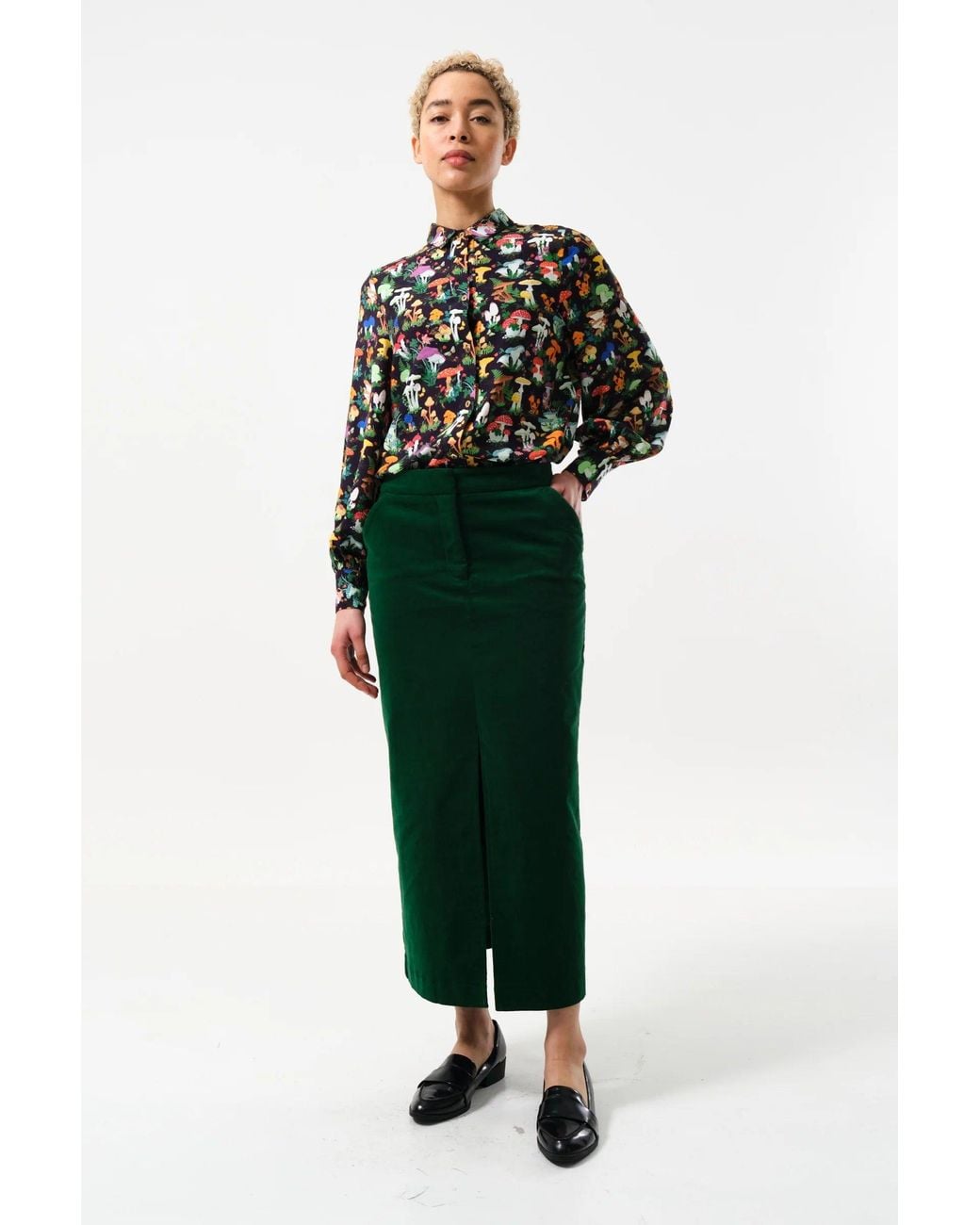 Louche Green Balthazar Babycord Midi Pencil Skirt