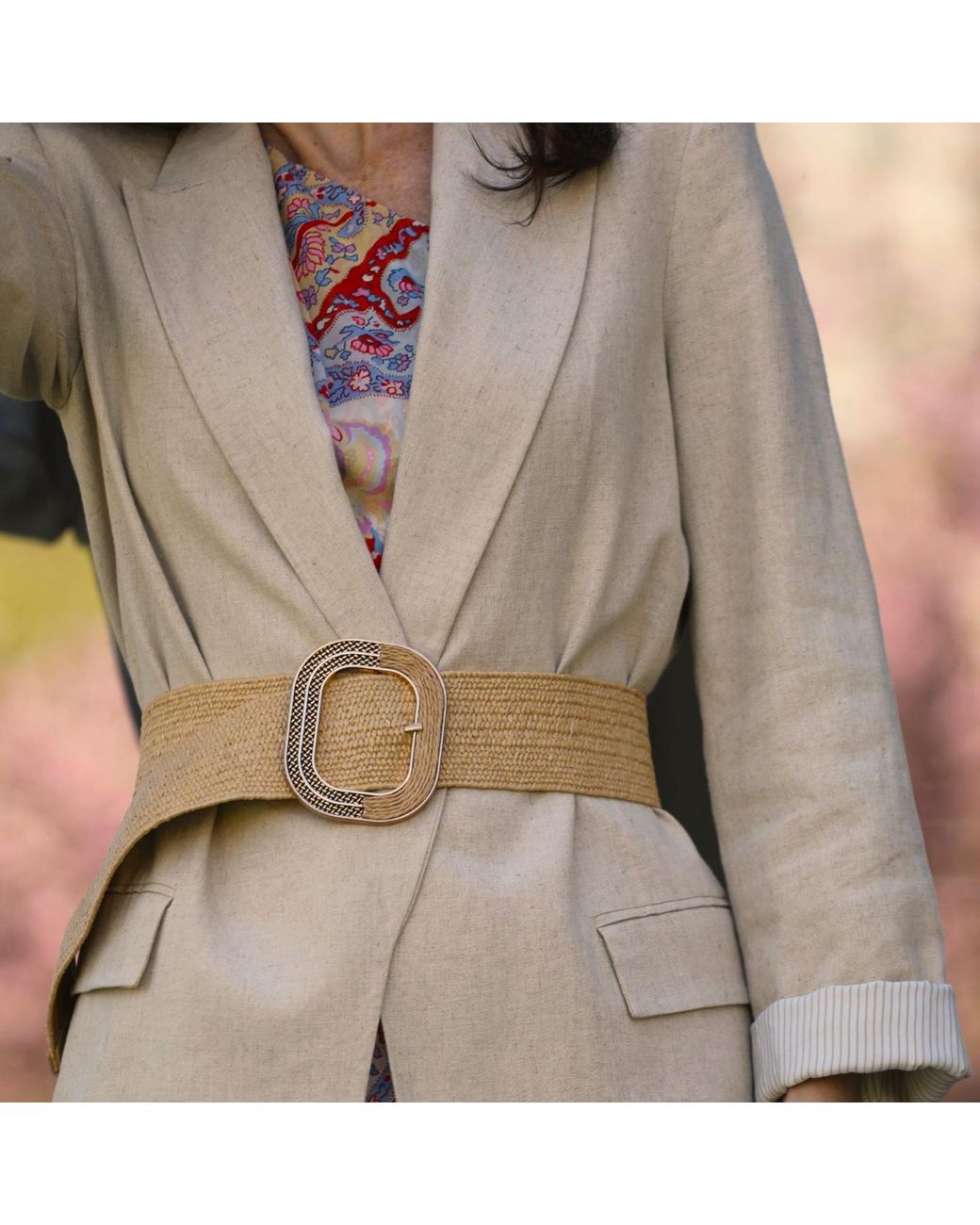 BeltBe Metallic Neutrals Wide Stretch Straw Belt