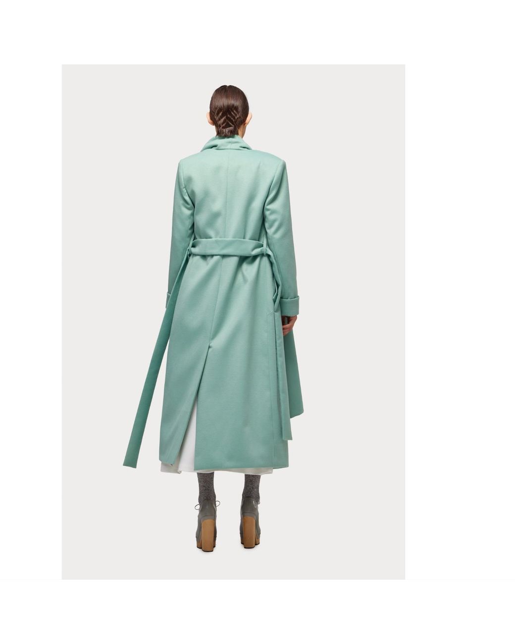 Julia Allert Green Long Wrap Coat With Drape Collar Mint