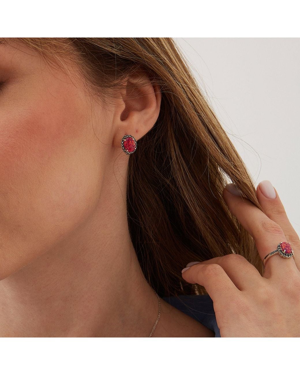 Spero London Pink Circle Opal High Quality Sterling Necklace Earring Ring Set