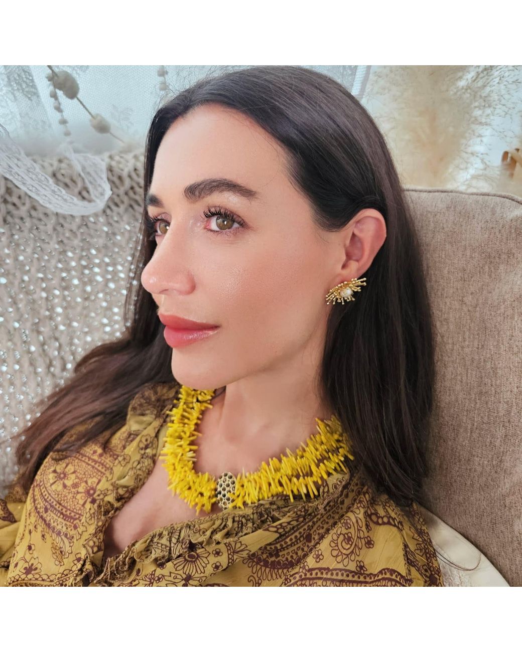 Farra Yellow Bohemian Vibrant Multi-Layer Coral Bamboo Statement Necklace