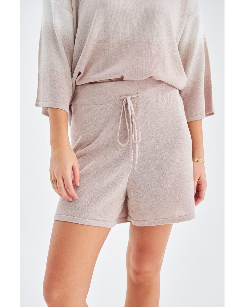 Peraluna Brown Siri Knitted Blouse & Shorts Matching Set