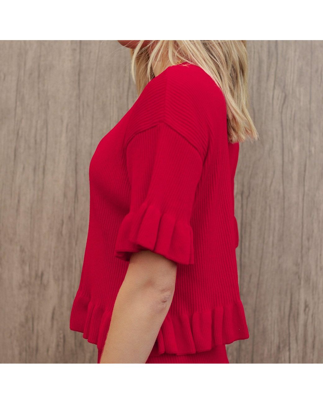 Cara & The Sky Red Marlow Ruffle Co-Ord Short Sleeve Cardigan