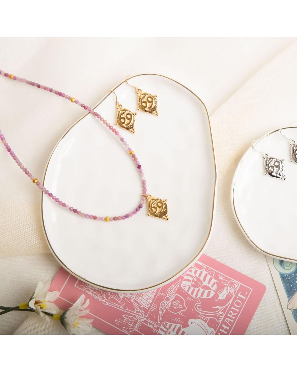 Seven Saints Metallic Cancer Gemstone Choker Necklace, Ruby, Rhodium Plated