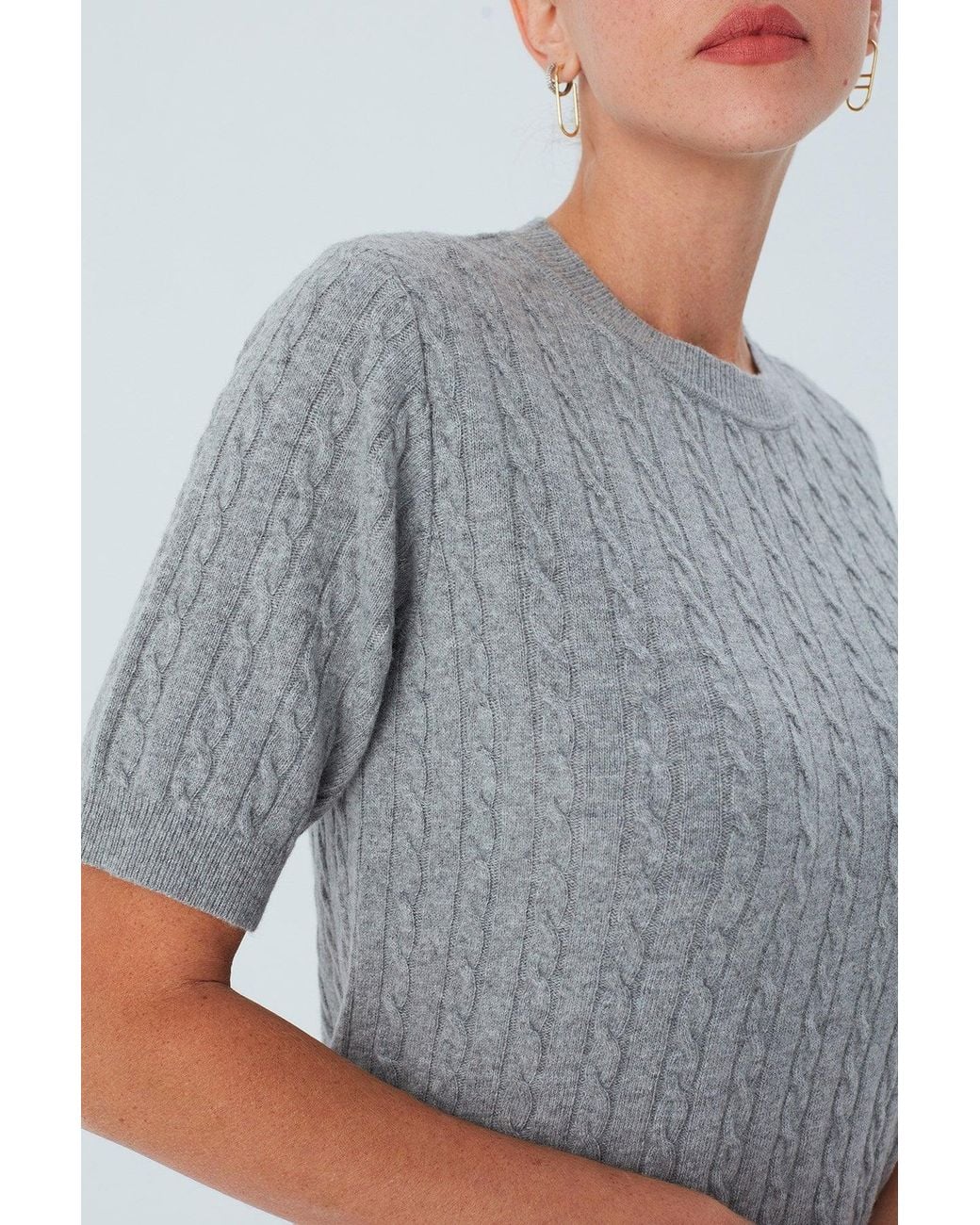 Peraluna Gray Nicole Cable Knit Cashmere Blend Short Sleeve Blouse