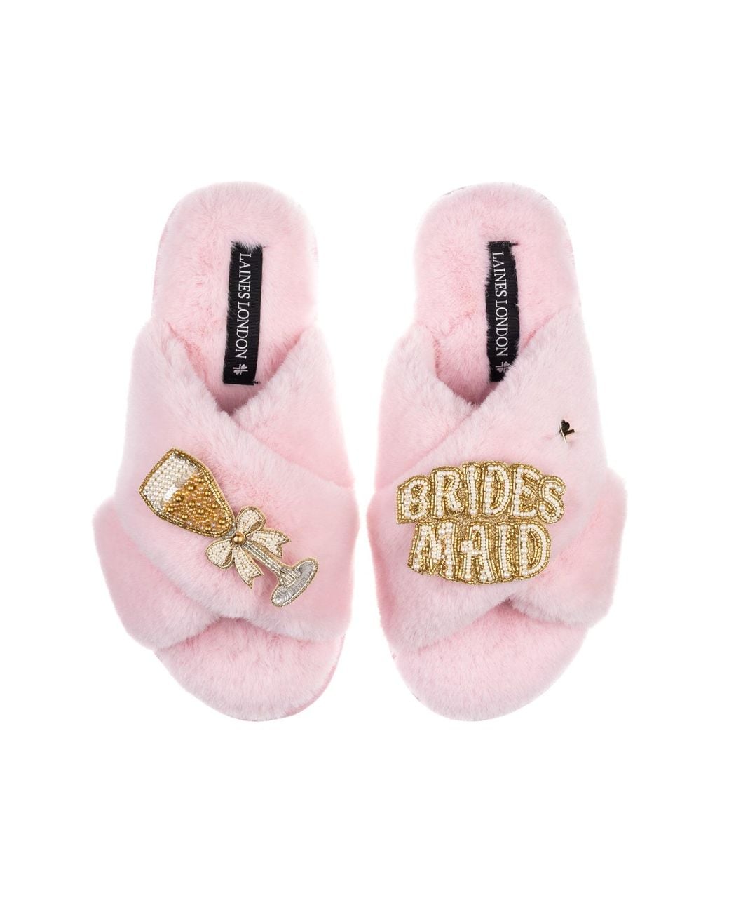 Laines London Pink Classic Laines Slippers With Bridesmaid Brooches