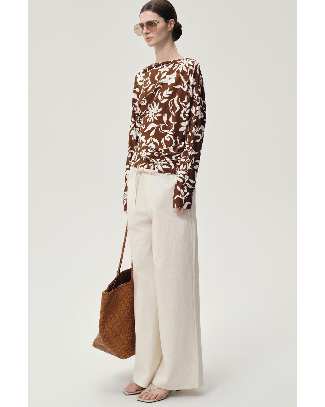 FRONT ROW SHOP Brown Mai Draped Viscose Jersey T-Shirt