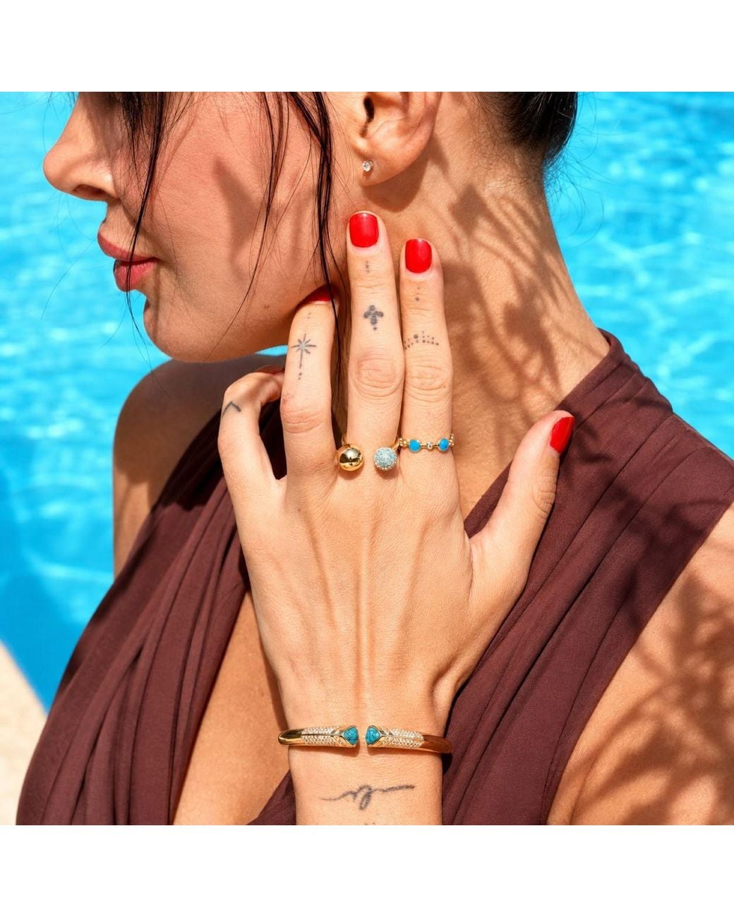 By Ozge Metallic Pave Plated Adjustable Open Ring – Ocean Orbit
