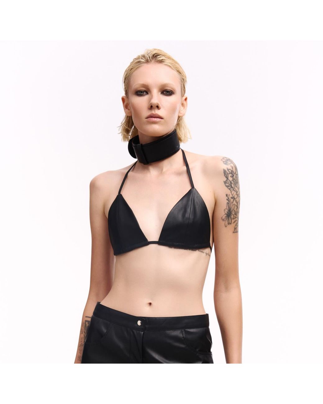 Serotoninn Black Faux Leather Bra Top