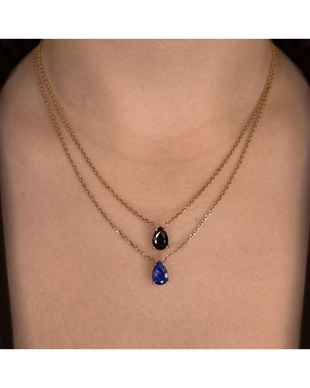 SALLY SKOUFIS Metallic Pure Droplet Necklace Petite With Natural Lapis Lazuli