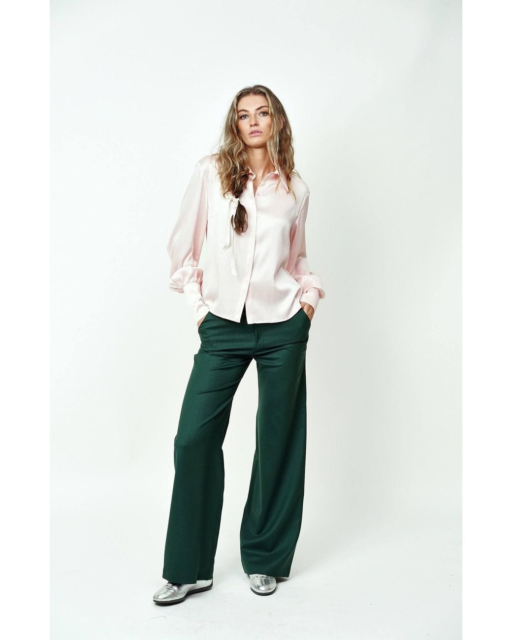 Gunda Hafner Ltd Green Mid Rise Straight Leg Merino Trousers