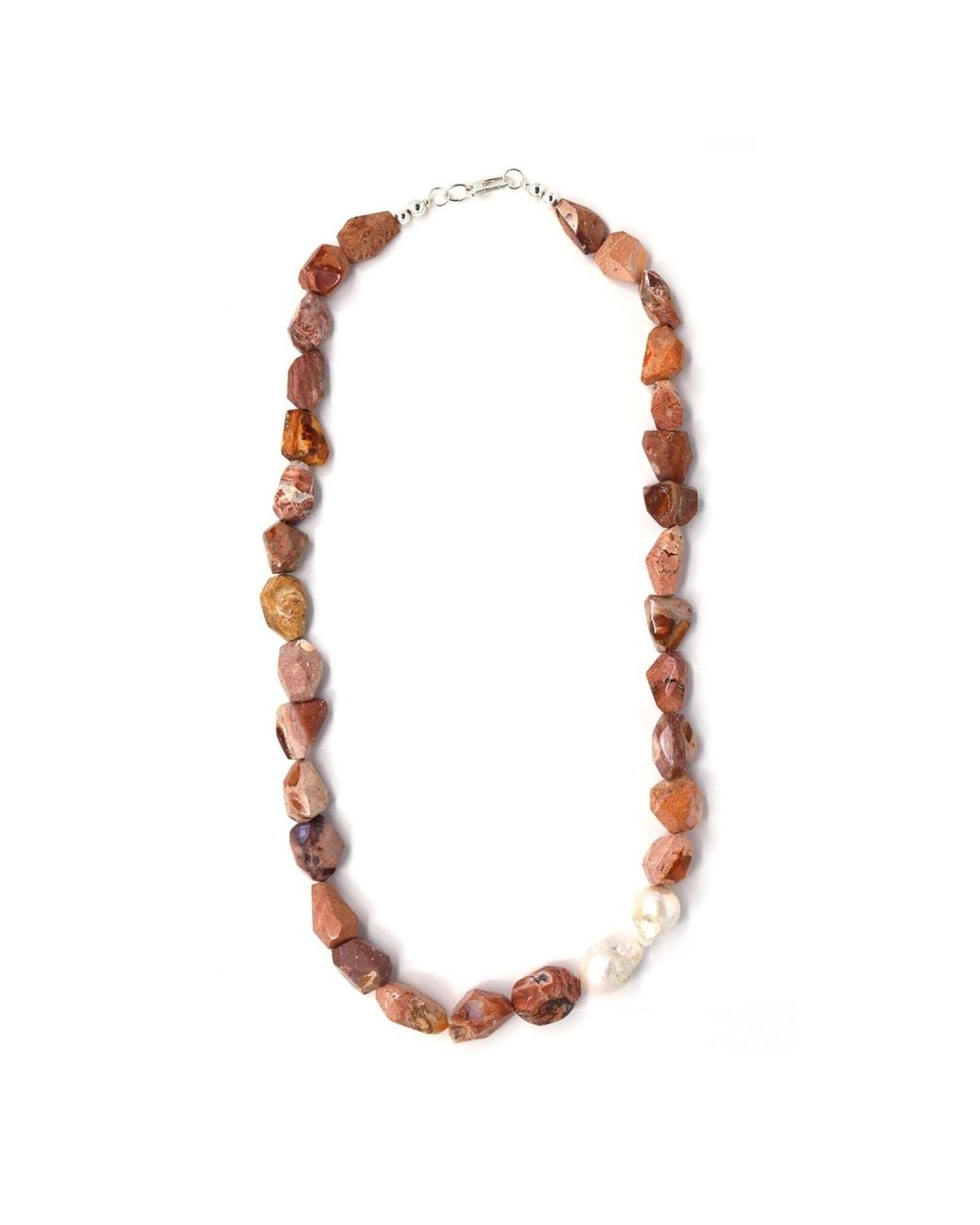 Shar Oke White Mexican Fire Opal & Freshwater Pearls Necklace
