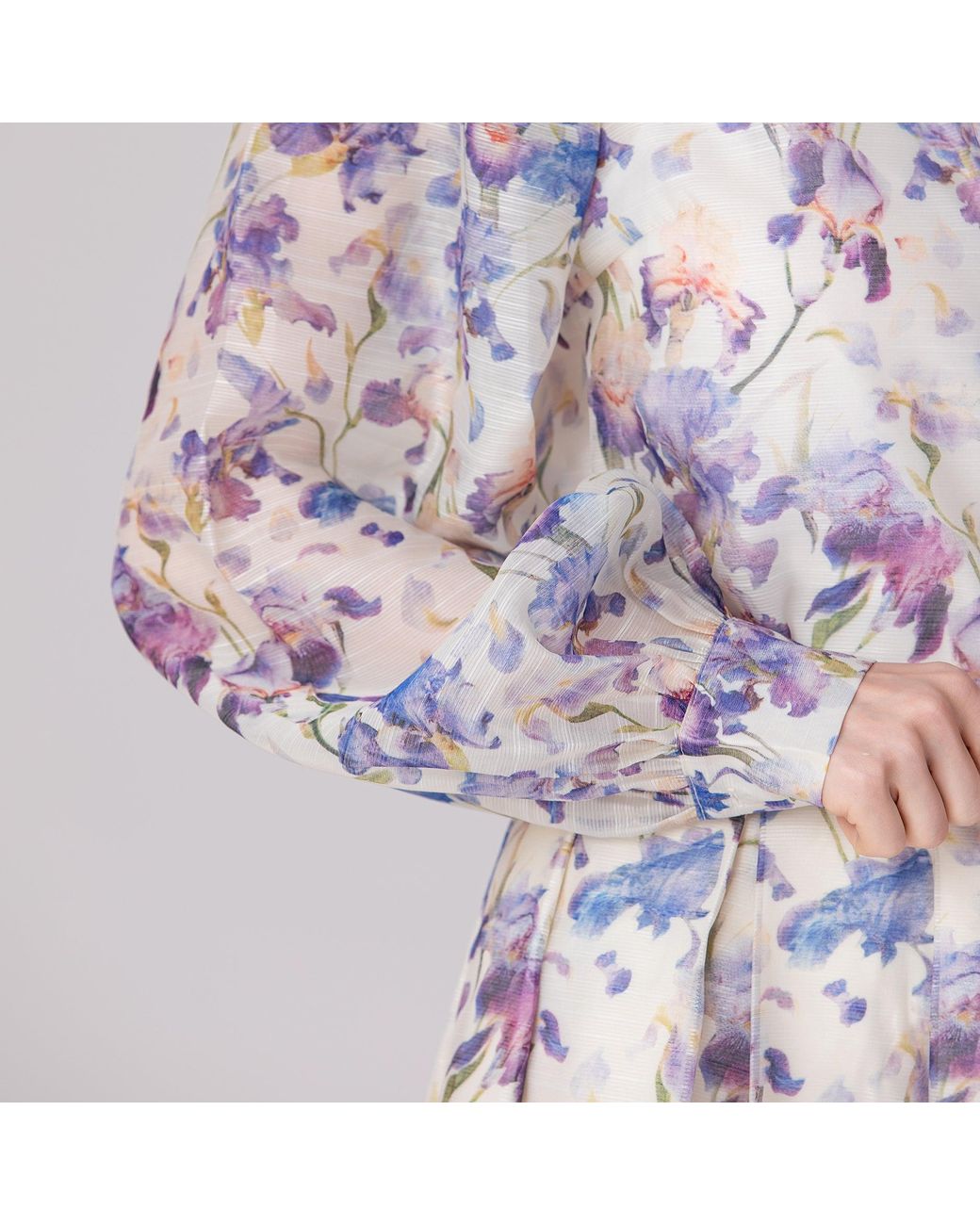 Smart and Joy Multicolor Neutrals Flower Print Long Sleeve Organza Shirt