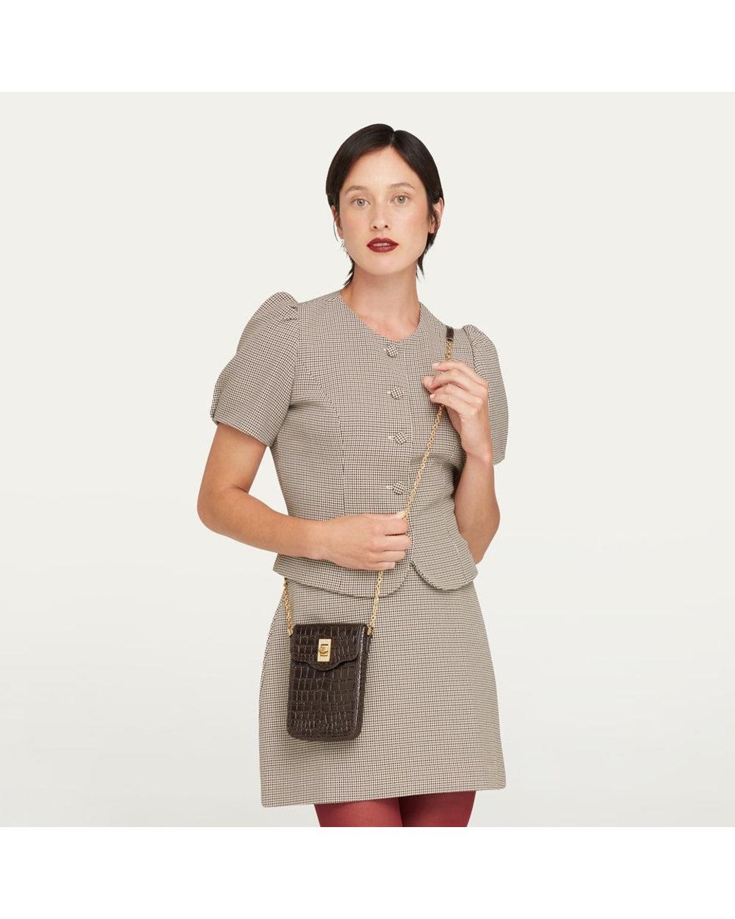 Lulu Guinness Brown Chocolate Croc Rita Crossbody Bag
