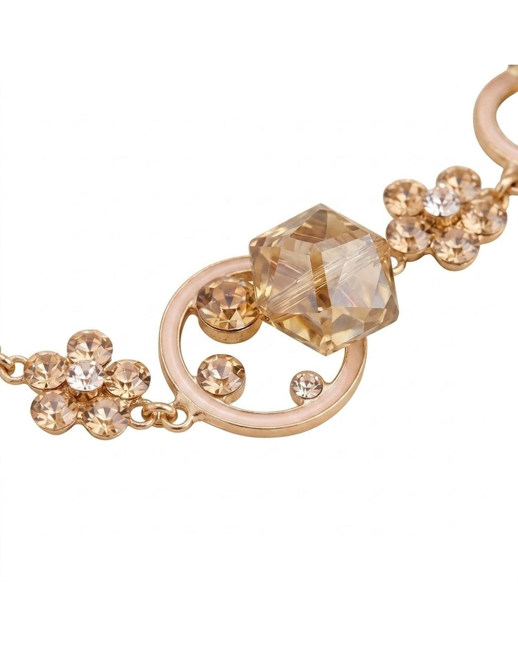 Modenaire Metallic Tone Crystal Daisy Flower Bracelet Adjustable Bangle