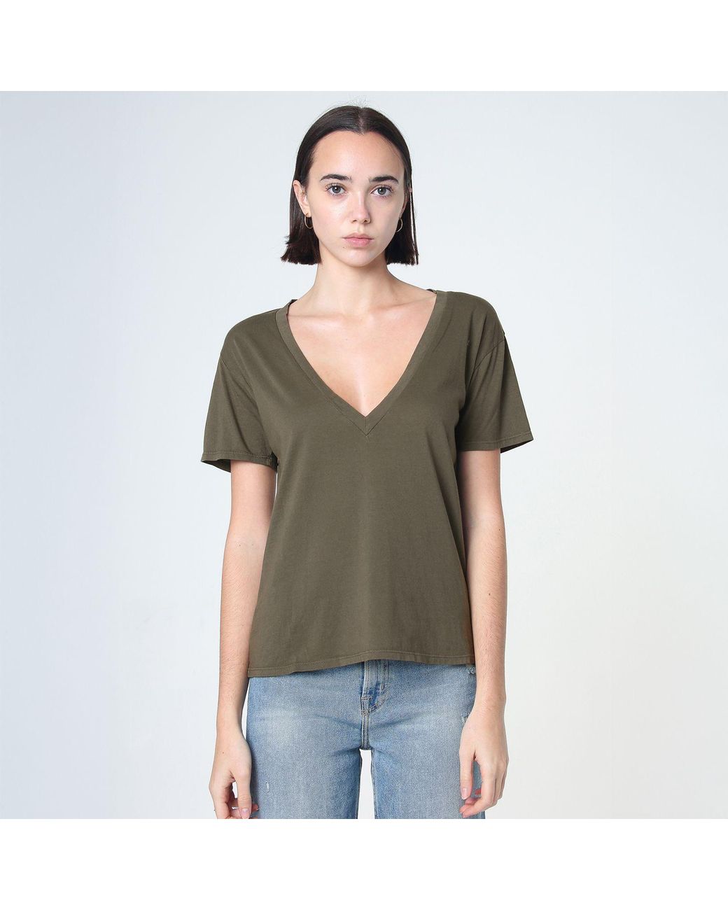 NOEND Green Supima Cotton Deep V Neck Tee