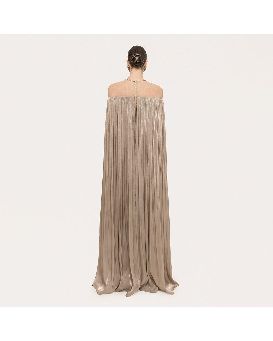 Nissa Natural Cape-Design Chiffon Maxi Dress