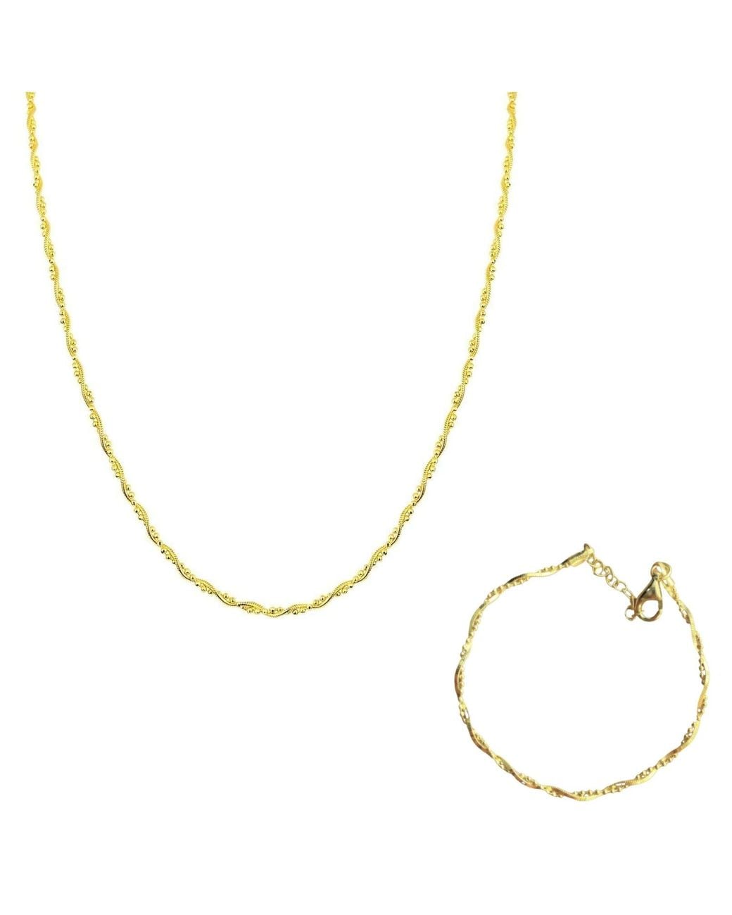 Spero London Metallic Twisted Beaded Sterling Italian Chain Necklace & Bracelet Set