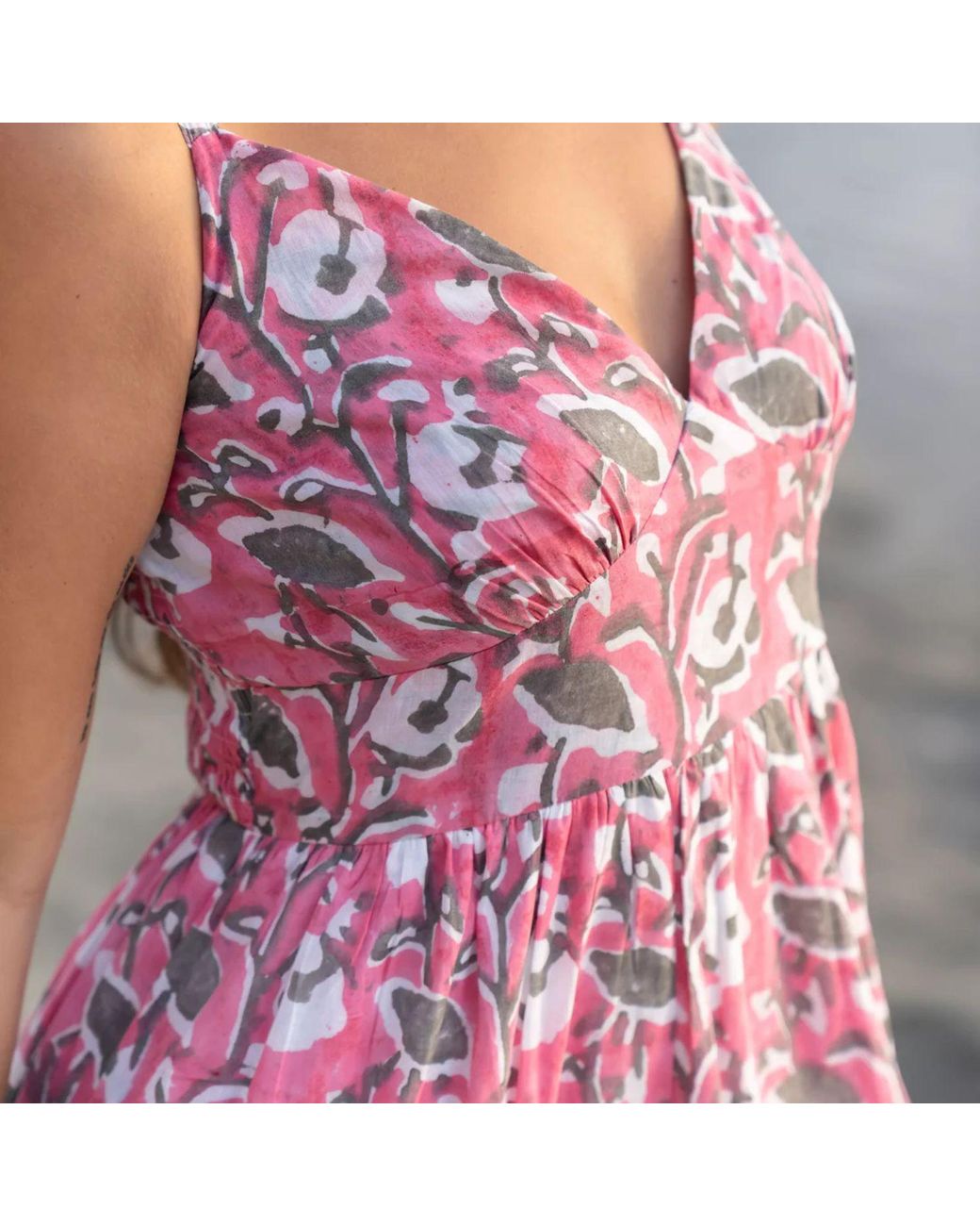House of Gl Pink Elira Cotton Sweetheart Neckline Midi Dress With Smocked Back