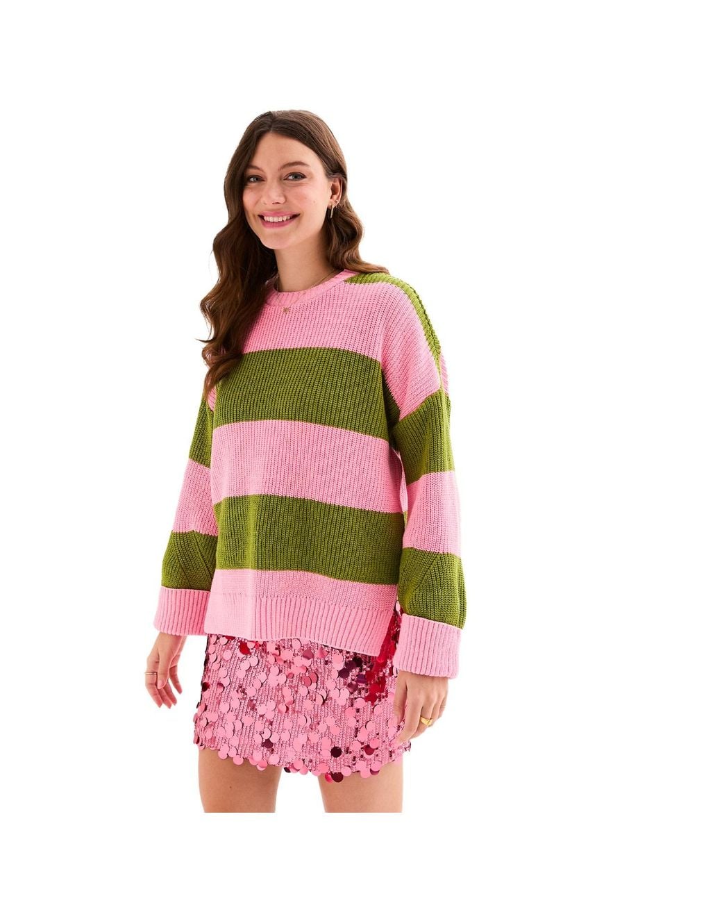 Cara & The Sky Green Rhiannon Recycled Cotton Chunky Stripe Jumper