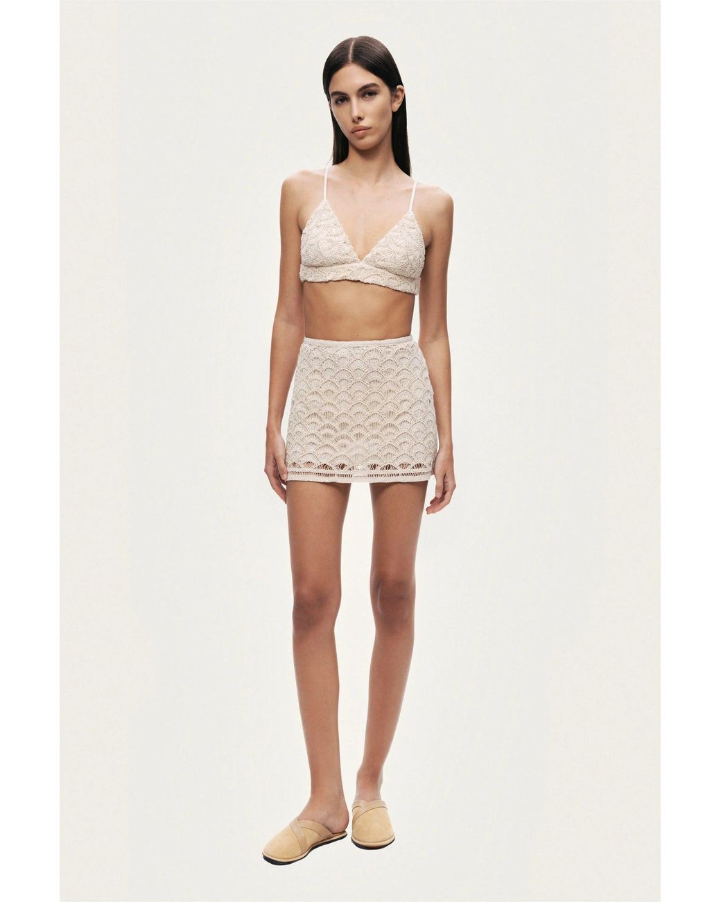 Nocturne Natural High-Waisted Lace Mini Skirt