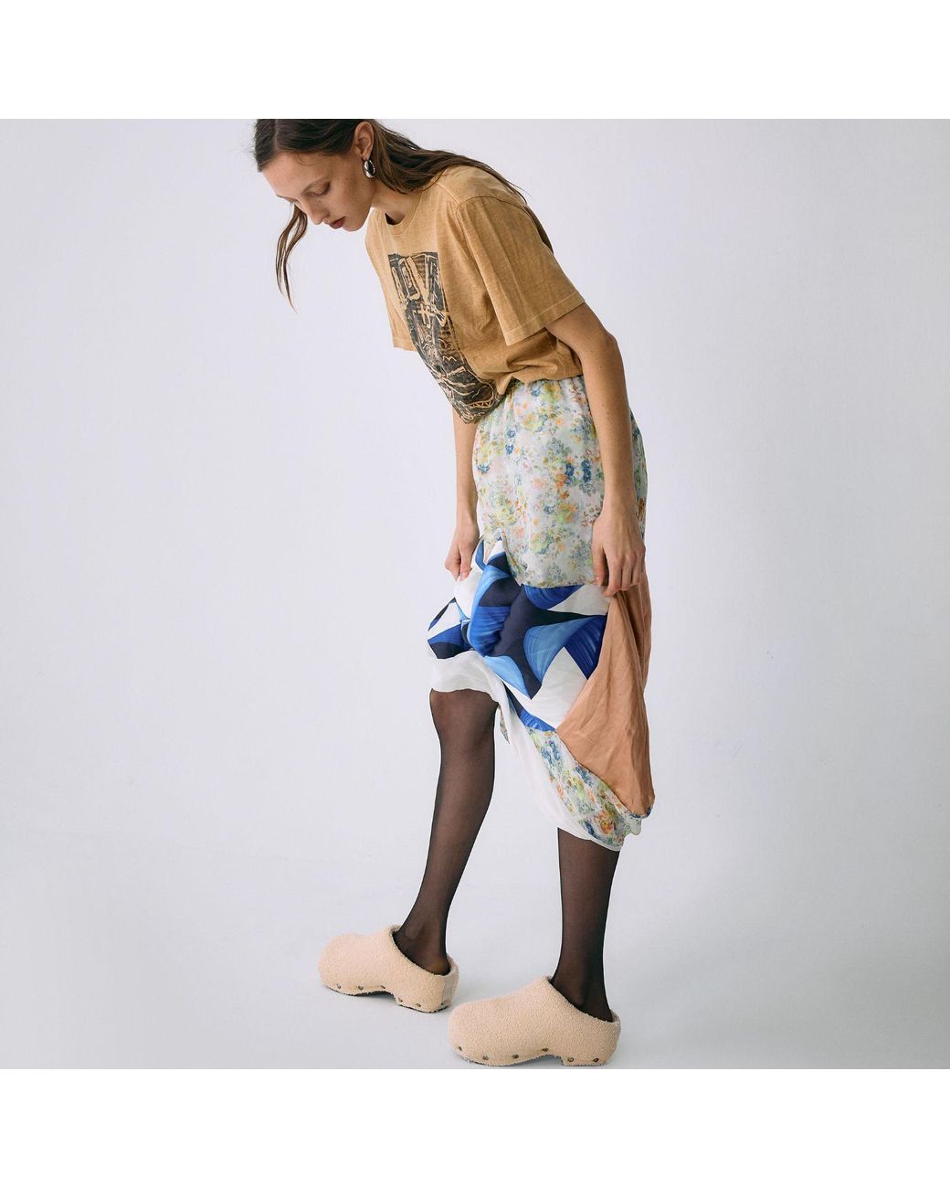 Miro Misljen Blue Patchwork Print Midi Skirt