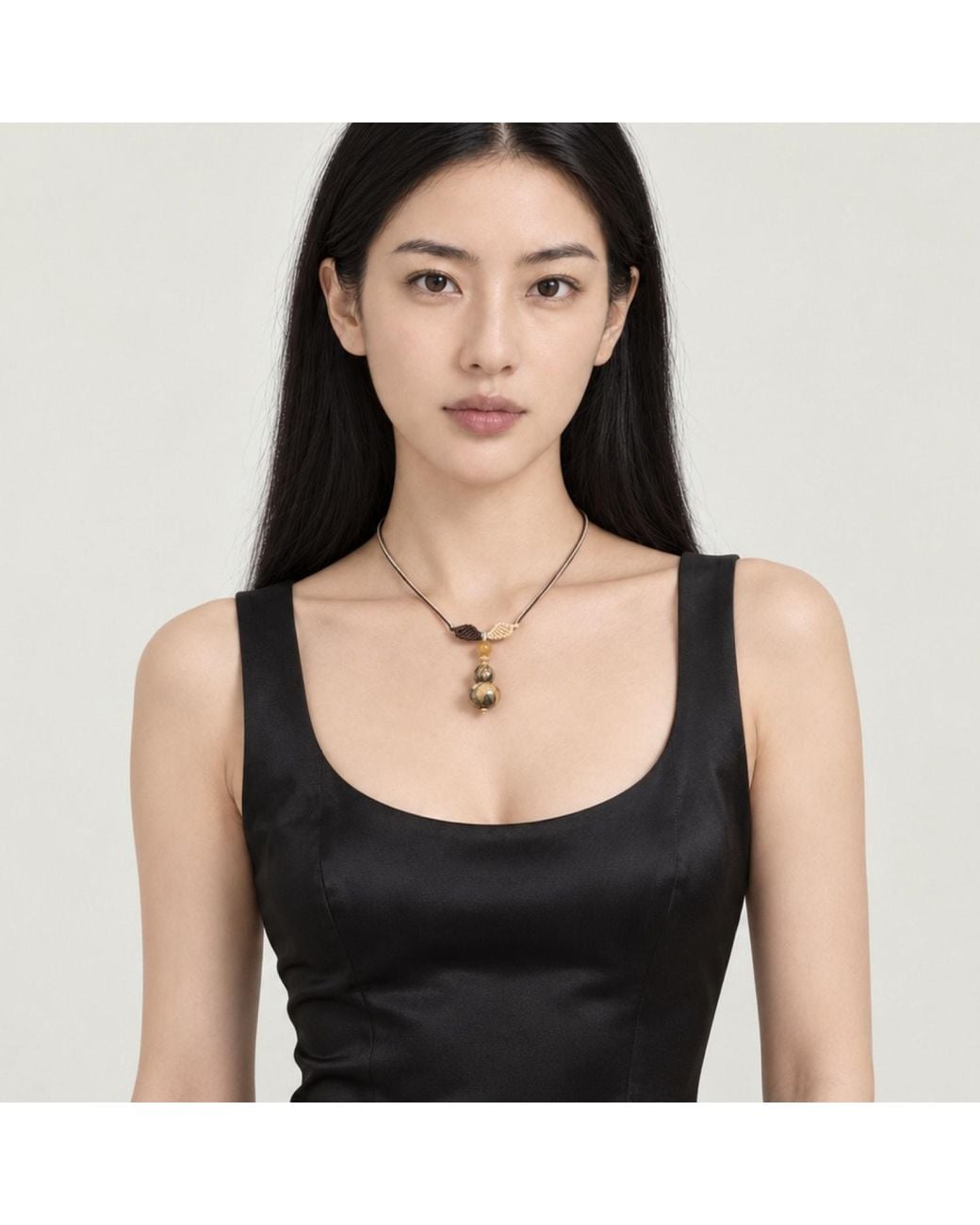 Yieon Metallic Angel Lacquered Sandalwood Gourd Pendant Necklace