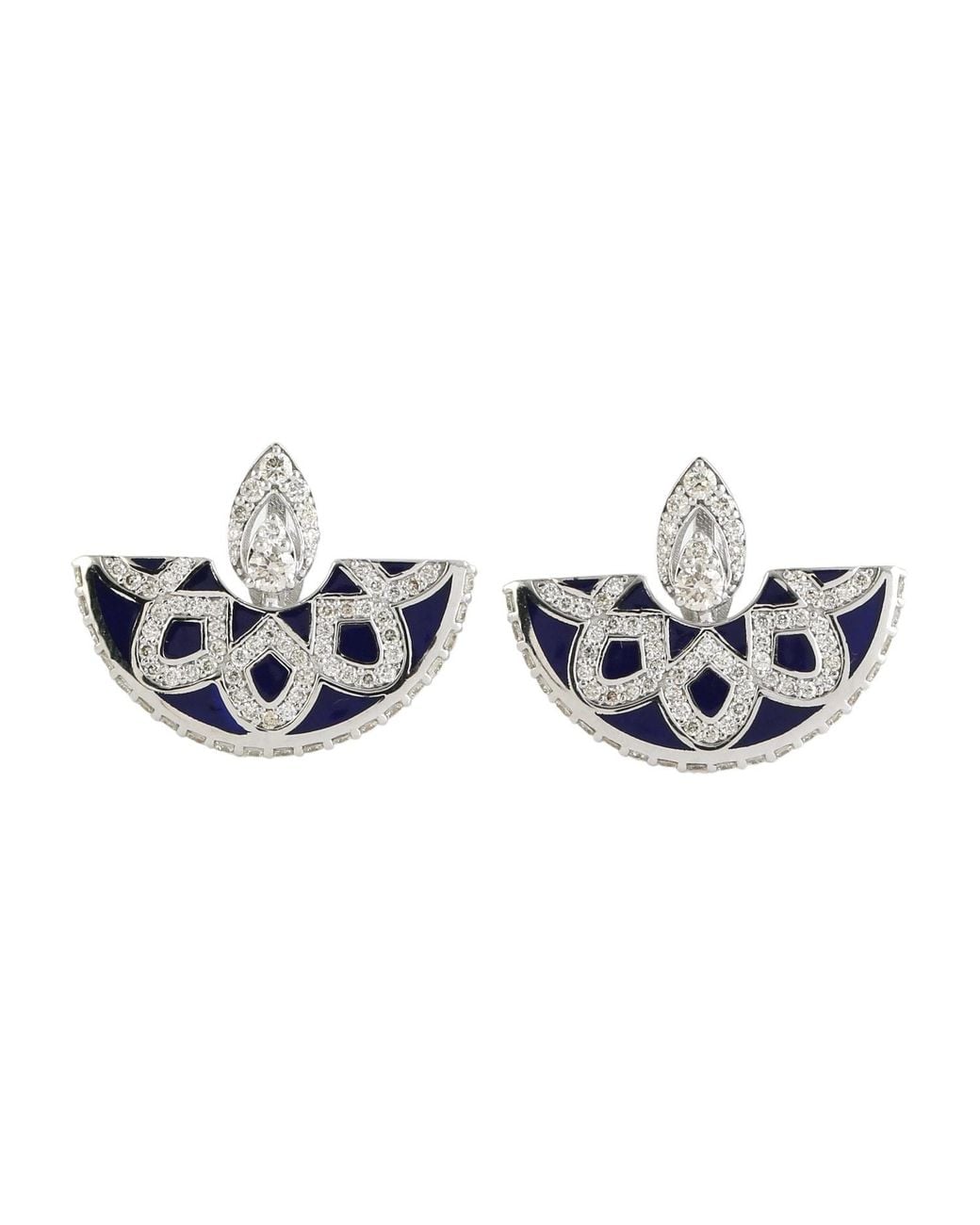 Artisan Blue Enamel & Diamond Art Deco Fan Earrings