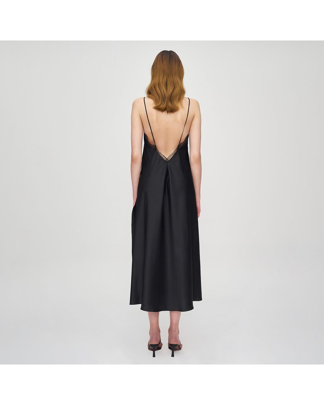 Avenue 8 Black Silk Lace Midi Slip Dress