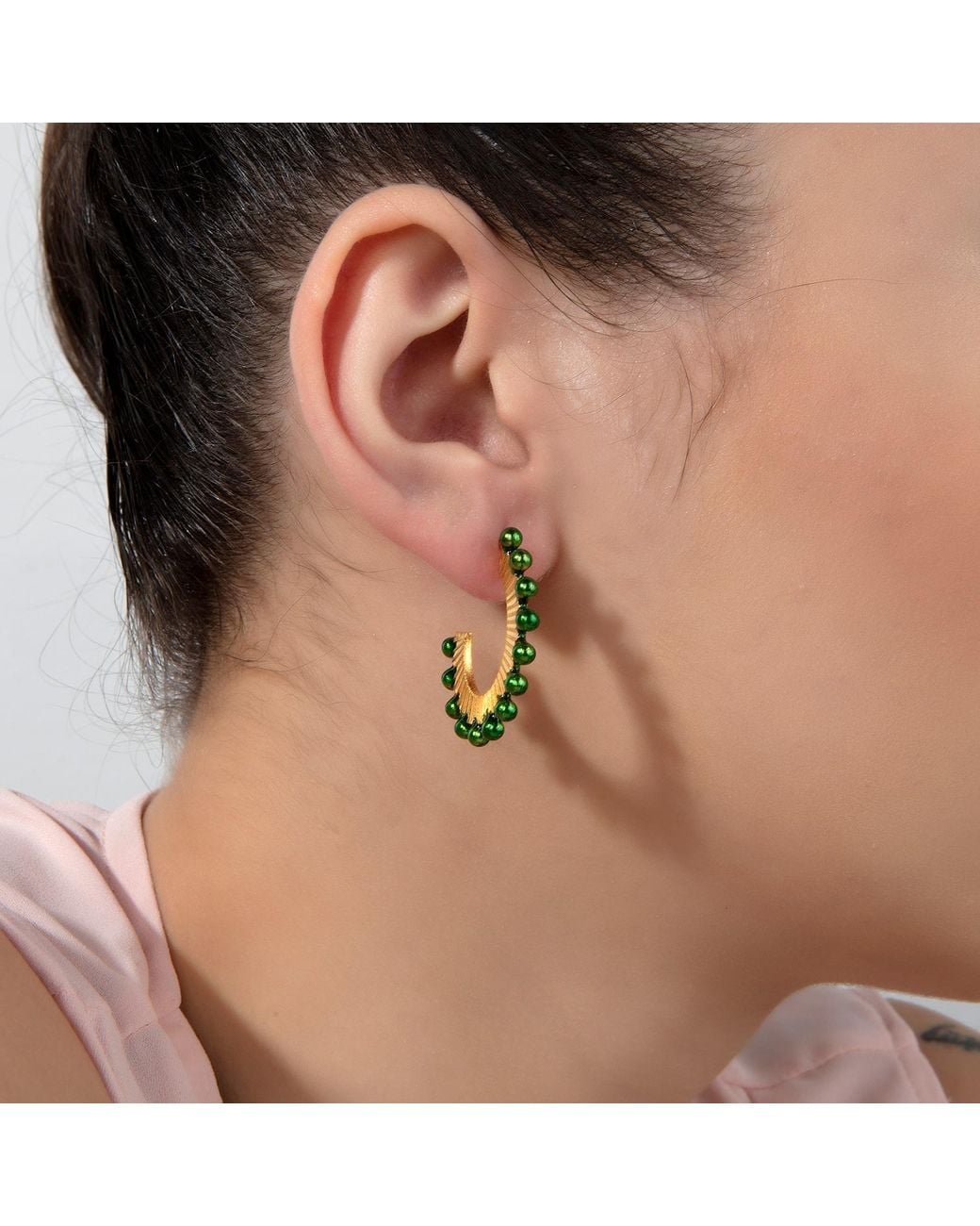 Milou Jewelry Green Oval Hoop Earrings