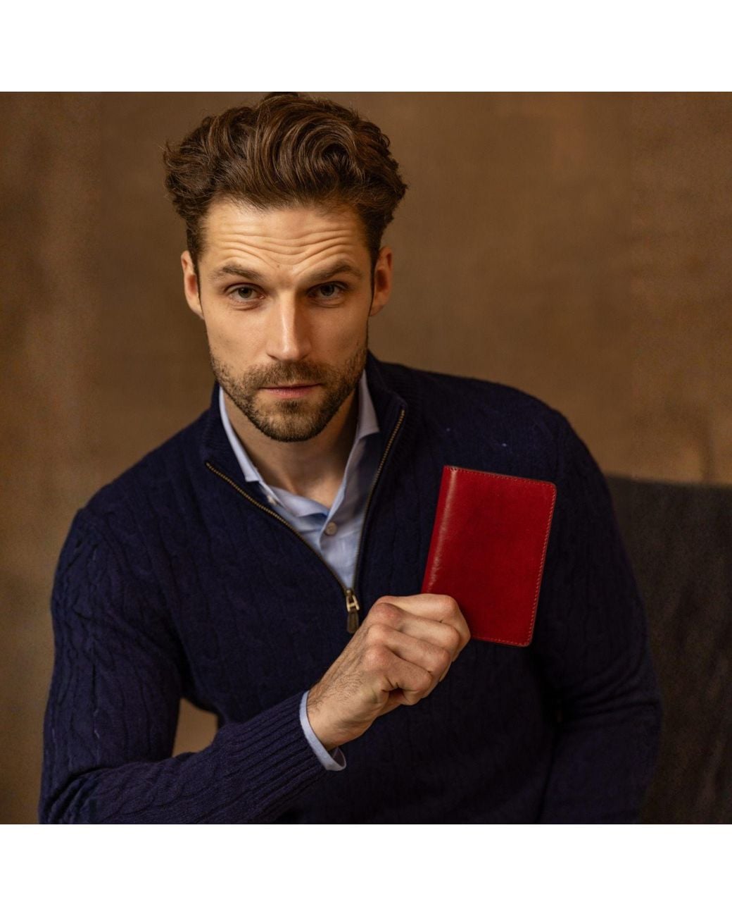 Time Resistance Red Small Leather Passport Holder For