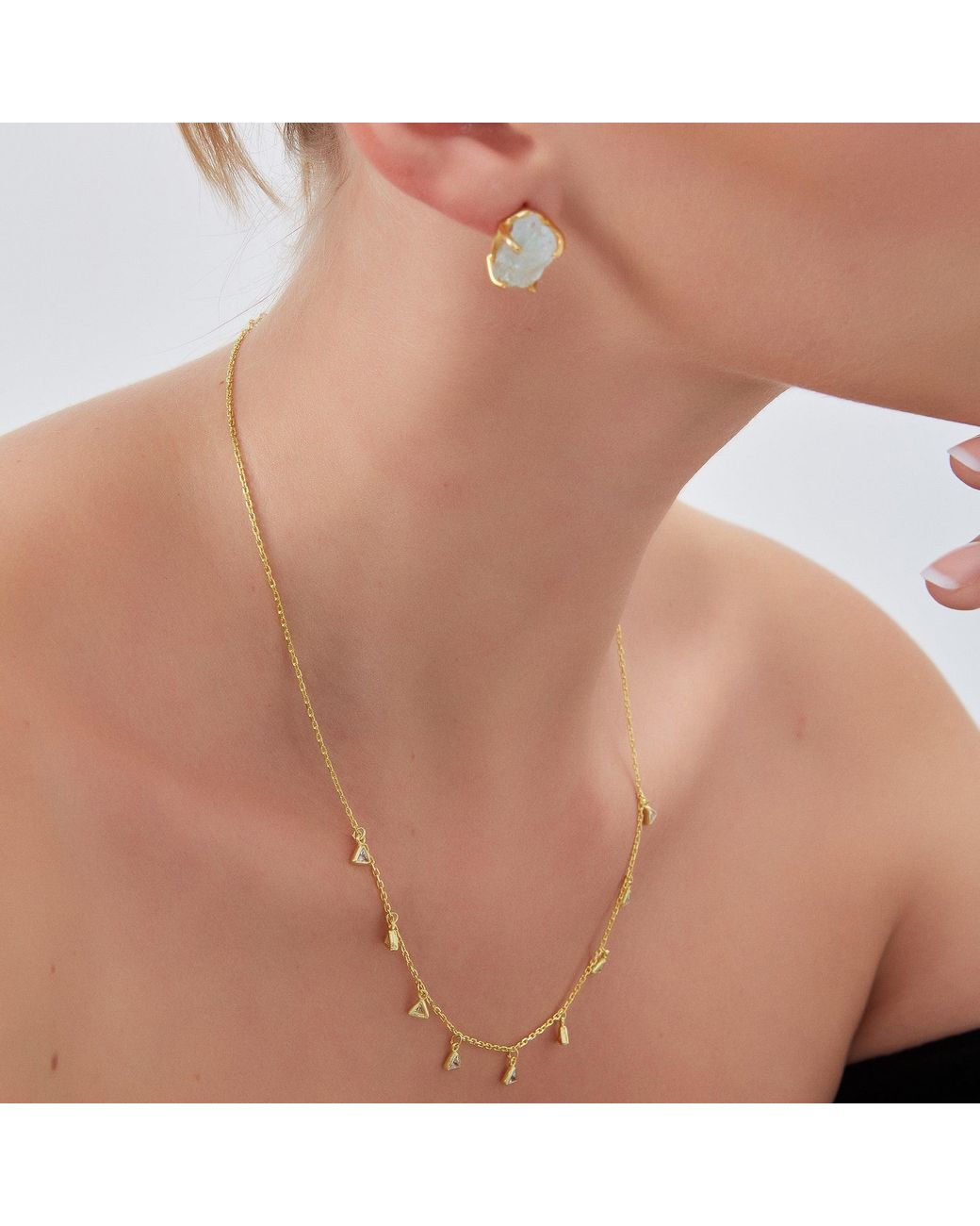 Spero London Metallic Jewelled Triangle Sterling Station Necklace